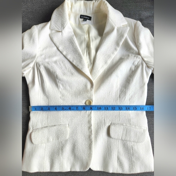 Le Chateau White Brocade Fitted Blazer Faux Pocket Small Made in Canada Vintage - Picture 9 of 16